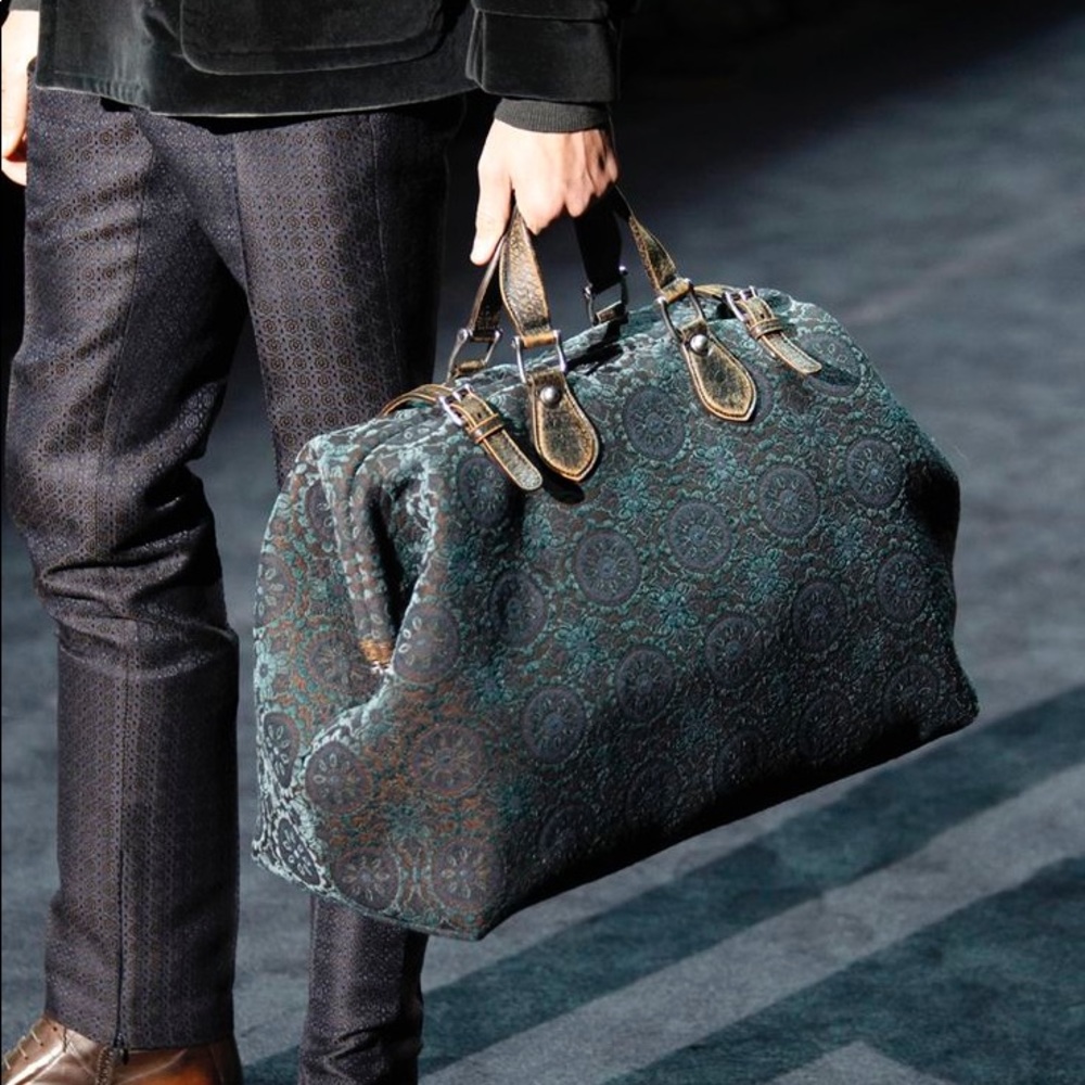Gucci Runway Helmut Jacquard Velvet Duffle Carry On Bag
